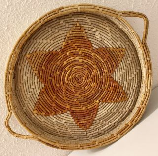 Vintage Native American Indian Navajo Handmade Coiled Basket Tray W/ Handles