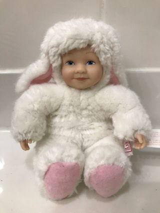 Vintage 1997 Anne Geddes/unimax Bunny Rabbit Baby Doll - Blue Eyes White Fur -