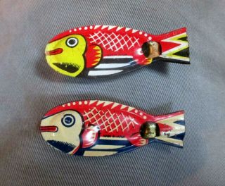 Vtg 2 Different Tin Litho Toy Fish Whistles Cracker Jack Prize Made In Japan
