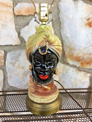Vintage Mid Century Blackamoor Native Black Americana Head Lamp Light