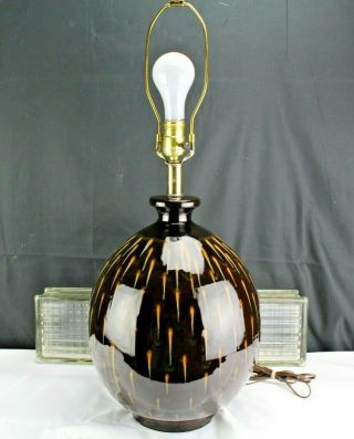 Mid Century Pottery Drip Glaze Brown And Yellow Table Lamp Home Lighting And Dec