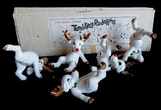 5 Vintage Fitz & Floyd Tumbling Reindeer Box Japan 1976