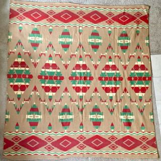 Vintage Antique Soft Wool Blanket Aztec Indian Navajo Motif Large 71”x77”