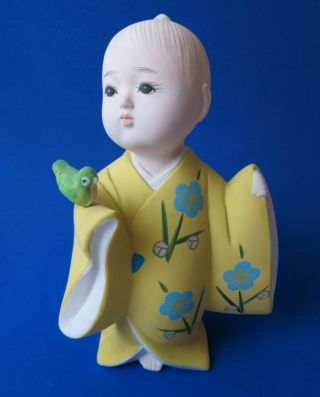 Vintage Japanese Porcelain Bisque Boy & Bird Hakata Doll Gumps Exclusive 7 "