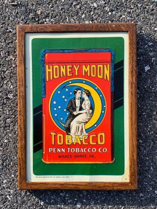 Honey Moon Tobacco Embossed Tin Advertising Sign Country Store
