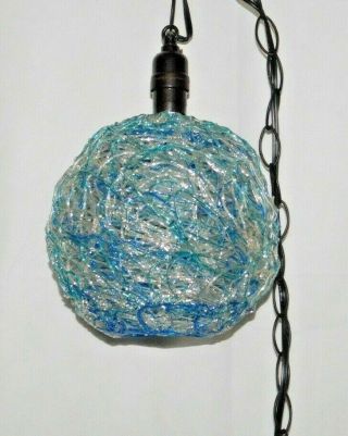 Vtg Lucite Spaghetti Lamp Globe Blue Silver Swag Portable Mid Century Mmc