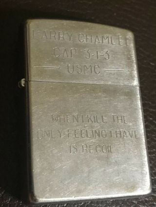 Vintage 1969 Vietnam Zippo Lighter When I Kill The Only Feeling I Have Is Recoil