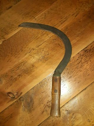 Antique  Sickle/scythe/sling Blade - Oak Handle