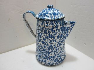 Vintage Blue And White Swirl Coffee Pot Graniteware Enamelware