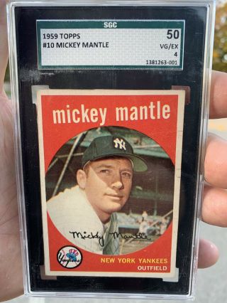 1959 Topps Mickey Mantle 10 Sgc 50 Vg - Ex 4.  Yankees Hof