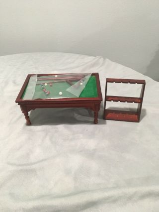 Vintage Miniature Doll House Pool Table With Accessories