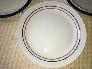 3 VTG Stoneware XL Dinner Plate Japan Blue Brown Stripe Sunmarc Carousel Finesse 3