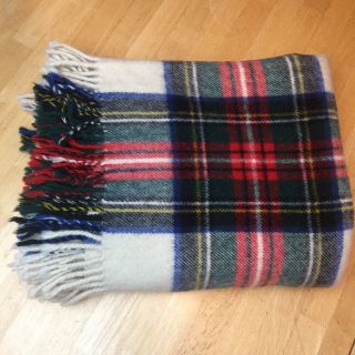 Vtg Rally - Klad Scotland Travel Rug Red Green Plaid Fringe Wool Blanket 52 X 62