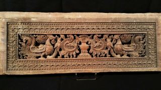 Antique Hand Carved Wood Door Lintel From India - Wm0114