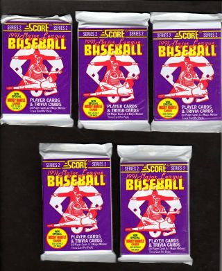 1991 Score Baseball Guaranteed Series 2 Group Of 5 Packs