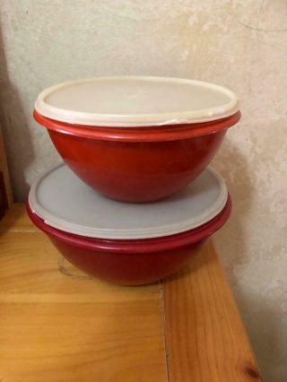 Vintage Tupperware Wonderlier Bowls Set Of 2 Harvest Red/orange