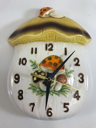 Sears Merry Mushroom Ceramic Kitchen Clock Japan Vintage 1976
