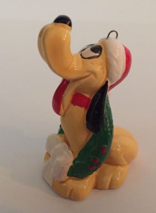 Vintage Walt Disney Christmas Tree Ornament Pluto Dog With Wreath Ceramic Japan