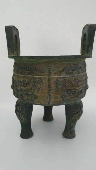 Antique Chinese Bronze Ding Tripod Censer - Snakes