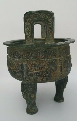 Antique Chinese Bronze Ding Tripod Censer - Snakes 2