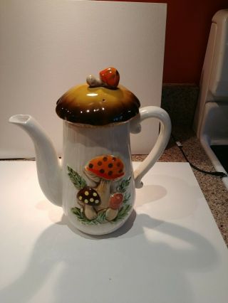 Sears Merry Mushroom Ceramic Tall Coffee Tea Pot Japan 1970 