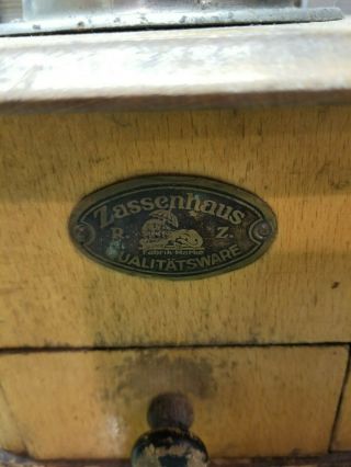 Vintage German Zassenhaus Wooden Coffee Grinder Hand Crank 2