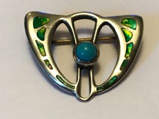 Antique Art Nouveau Charles Horner Silver Enamel Brooch Pin.  1 1/8”