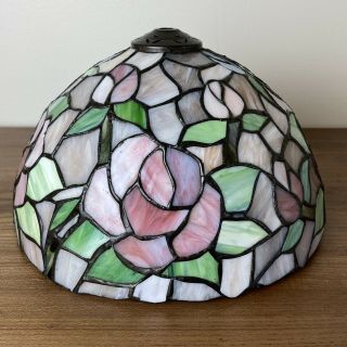 Vintage Tiffany Style Leaded Stained Glass Lamp Shade Roses - Art Nouveau Modern