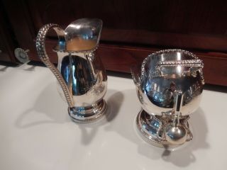 Vintage English Hand Engraved Silver Plate Sugar Shuttle With Scoop & Creamer