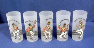 5 Vtg Mid Century Modern Black Americana Frosted Collins Glasses Dancing Barware