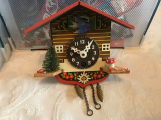 Vintage Small Wooden Swiss Cuckoo Clock But Missing Key