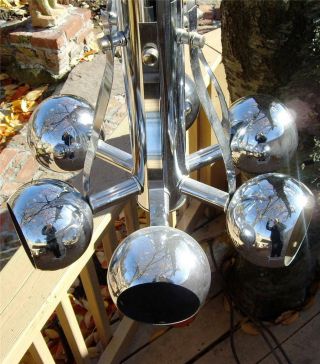 Vintage Mid Century Modern Chrome 6 Orb Light Fixture Chandelier Atomic Space