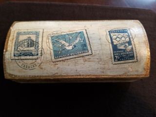Vintage Wood Stamp Box - 1956 Melbourne Olympic Games