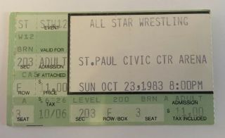 Vintage Hulk Hogan Awa Wrestling Ticket Stub Oct 1983 Pre Hulkamania Wwf Wwe