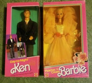 Vintage Mattel 1984 Peaches And Cream Barbie,  1984 Day To Night Ken