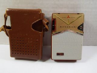 Vintage Mitsubishi 6 Transistor Radio Model 6x - 870 With Leather Case