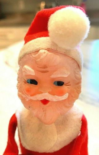 Vintage Japan Hugger Knees 10 " Santa Felt/soft Plastic Head Christmas Decoration