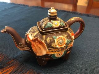 Vintage Satsuma Style Moriage Elephant Teapot Made In Japan