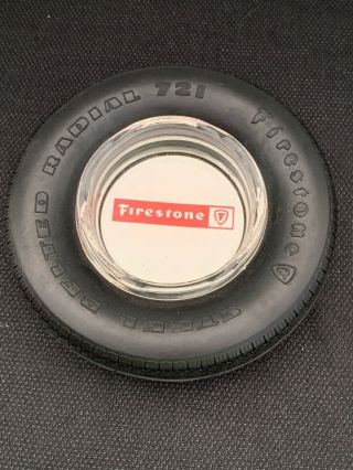 Vintage Firestone Rubber And Glass Advertising Ashtray