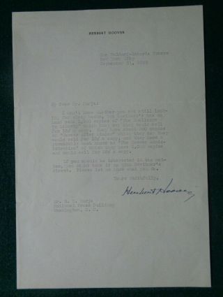 Antique Signed Letter Usa Politician 29th President Herbert Hoover 1942 Waldorf