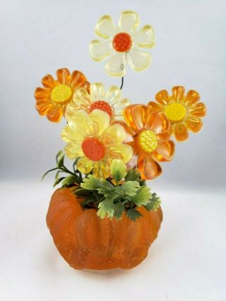 Vintage Retro Resin Lucite Flower Bouquet Vase Orange Yellow Mid Century Mod