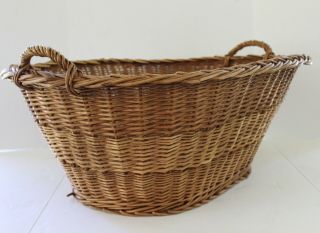 Vtg Antique Primitive French Country Farm House Wicker Rattan Laundry Basket 31 