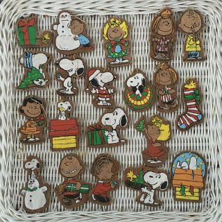 Vintage Peanuts Christmas Ornaments Painted Wood Charlie Brown Snoopy Set Of 20