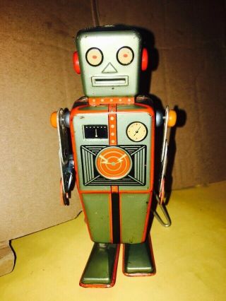 Vintage Tin Litho Robot Line Mar Japan Louis Marx Wind Up Easel Back
