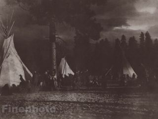 C.  1900/72 Photogravure Native American Indian Camp Teepee Storm Art Curtis 11x14