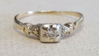 Antique Art Deco 14k Solid Yellow Gold Diamond Engagement Ring Sz 7,  1.  4 Grams