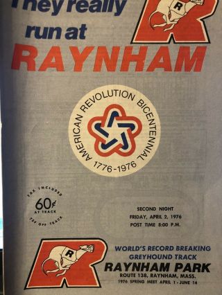 1976 Raynham Greyhound Program April 2nd The 2nd Night Of Racing