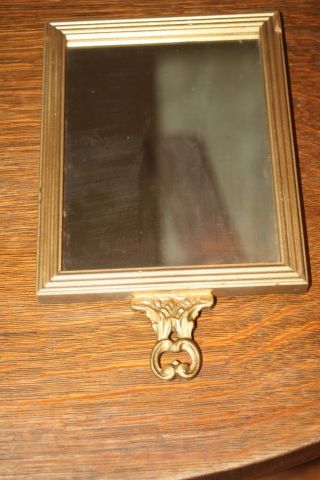 Antique Vintage Hand Held Mirror 9 " X 7 " W/ Picture Under Glass On Reverse Of Mi