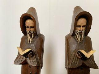 Vintage Carved Wood Monk Friar Priest Bookends 2