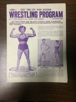 Wwf/wrestling Vintage Program February 1952–2103 Market St.